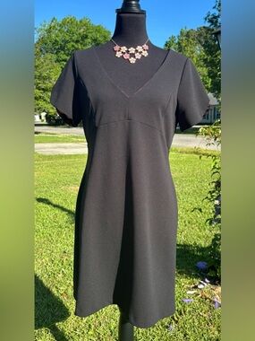 Betsey Johnson Black V-Neck Midi Dress with Cherry print lining through out